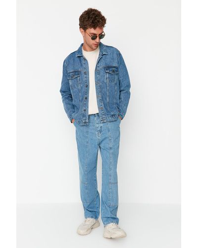 Trendyol E jeanshose mit weitem bein und entspanntem schnitt - Blau