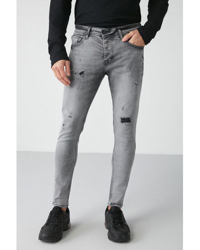 Grimelange Johen jeans mit ausgefranstem skinny-fit, dicker struktur, flexibel und hellgrau - Schwarz