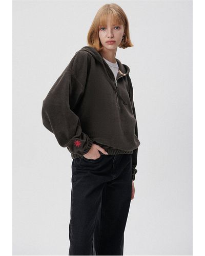 Mavi Fleece-sweatshirt mit kapuze und halbem reißverschluss -70088 - Schwarz