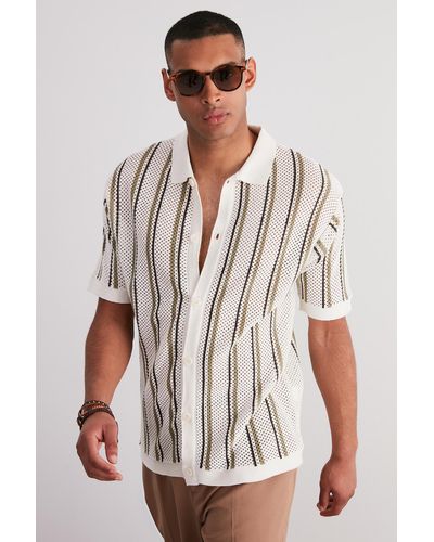 Trendyol Regular fit, durchbrochener, geknöpfter hemdkragen, strick-cardigan-hemd in limitierter auflage - Weiß
