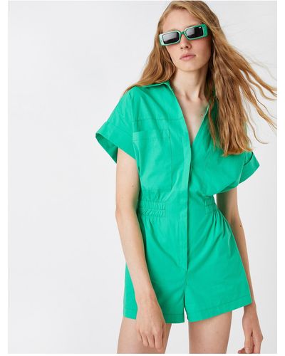Koton Overall aus popeline mit shorts, kurzen ärmeln und tasche aus baumwolle - Grün