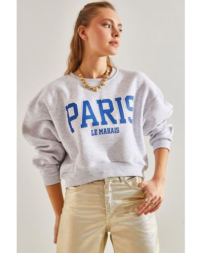 Bianco Lucci Sweatshirt "paris" mit drei fäden und hohem bund - Blau