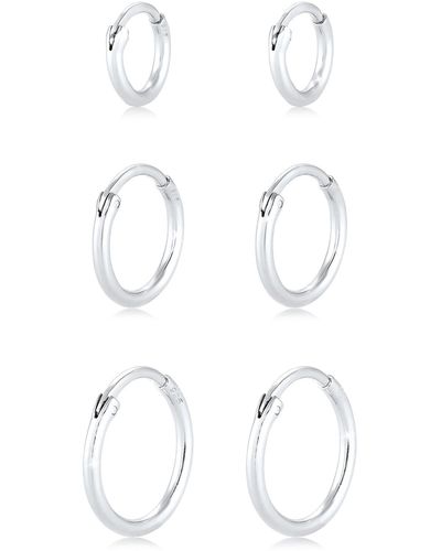Elli Jewelry Ohrringe creolen set trio basic must-have trend 925 silber - Weiß