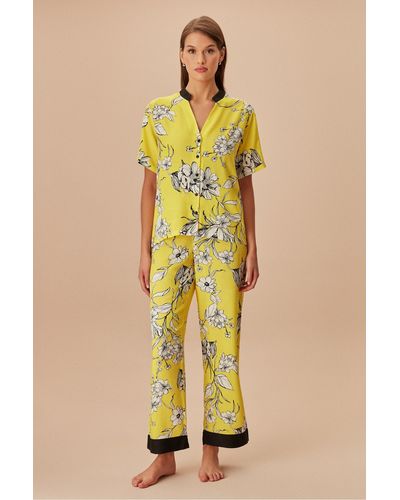 SUWEN Iris maskulines pyjama-set - Gelb