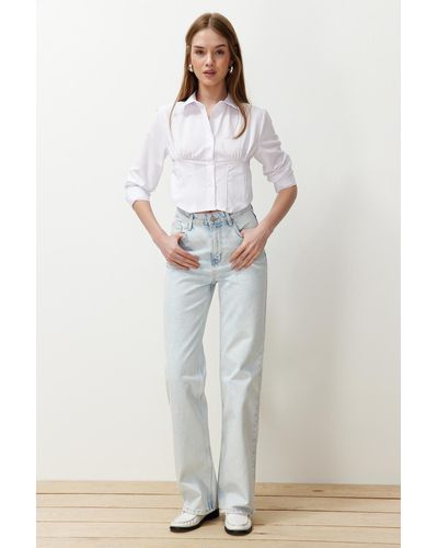 Trendyol Eise jeans mit hoher taille und weitem bein - Grau