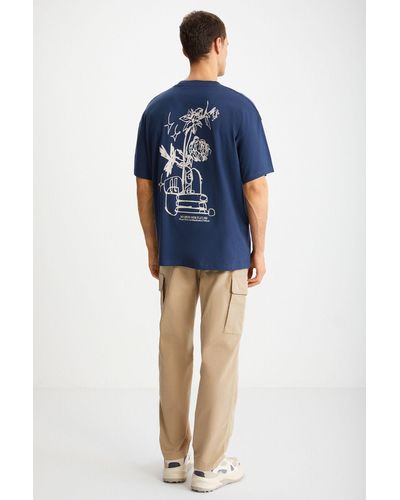 Grimelange Alonzo t-shirt , übergröße, 100 % baumwolle, bestickt und bedruckt, marineblau