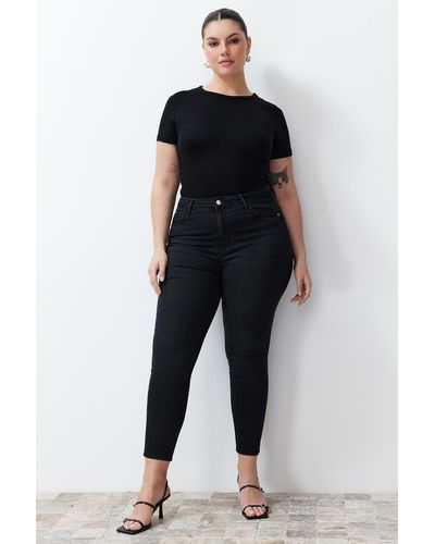 Trendyol E, superdehnbare skinny-jeans mit hoher taille und ausdünnungseffekt - Schwarz