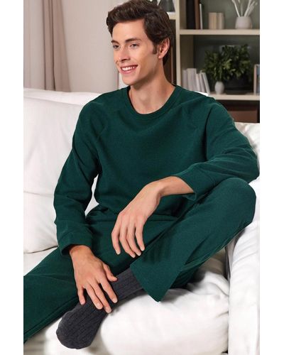 Trendyol Es regular-fit-pyjama-set mit waffelstrickmuster - Grün