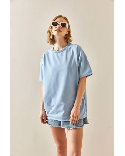 XHAN Babyblaues oversize-basic-t-shirt 3yxk1-47087-55