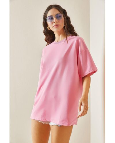 XHAN Puder übergroßes basic t-shirt -50 - Pink