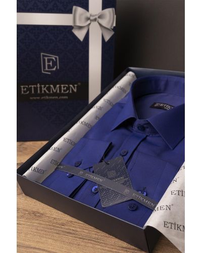 Etikmen Parlamentses satin-slimfit-hemd mit geschenkbox - Blau