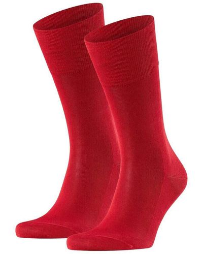 FALKE Socken 2er pack tiago, strümpfe, baumwolle, logo, lang, einfarbig - Rot