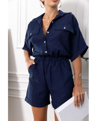 armonika Marineblauer jumpsuit mit fledermausärmeln, taschen und elastischem bund und shorts