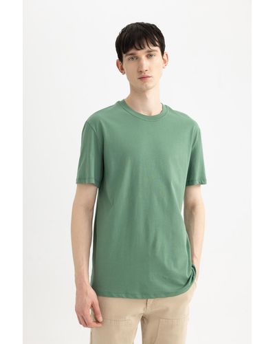 Defacto Neues basic-t-shirt mit fahrradkragen und kurzen ärmeln in normaler passform, 100 % baumwolle, v7699az24sp - Grün