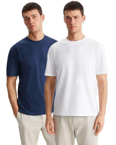 Grimelange Daxton t-shirt, 100 % baumwolle, 2er-pack, kurzärmlig, regular fit, bedruckt, marineblau/weiß