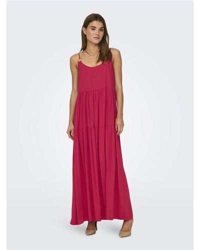 ONLY Kleid normal geschnitten u-ausschnitt schmale träger langes kleid - Rot