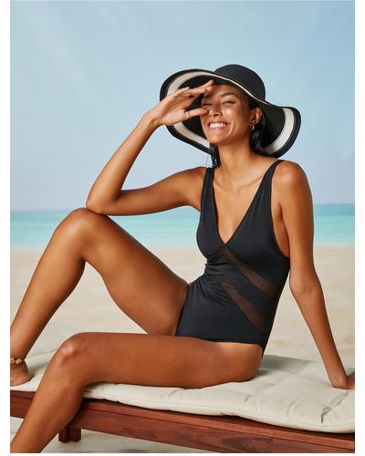 Koton Transparenter badeanzug mit v-ausschnitt - Schwarz