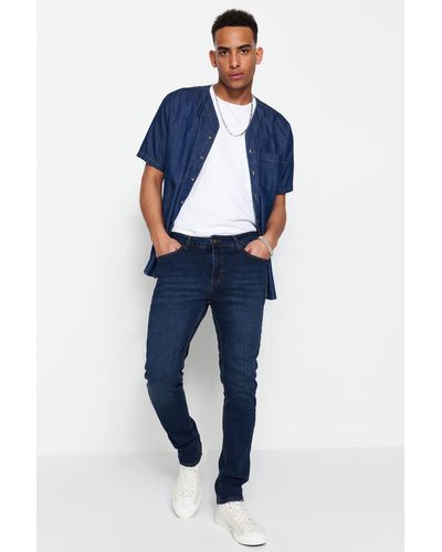 Trendyol Marineblaue slim-fit-jeans-denimhose aus stretchstoff