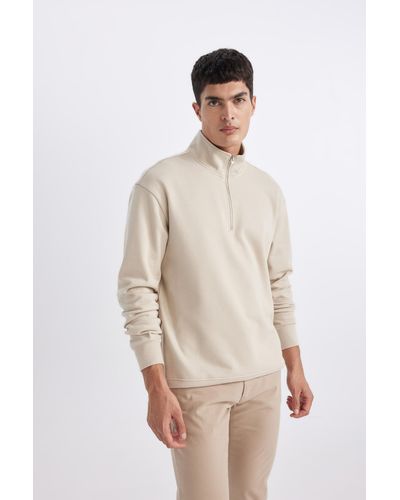 Defacto Comfort fit stehkragen-sweatshirt aus dickem stoff x7405az24sp - xl - Natur