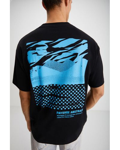 Grimelange Stuart t-shirt , übergröße, 100 % baumwolle, dick, strukturiert, bedruckt, - Blau