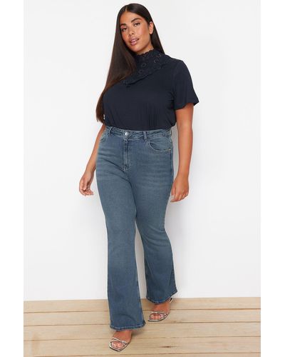 Trendyol E jeans mit spanischem bein und hoher taille - Blau