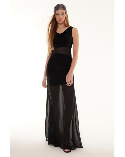 Trendyol Es, transparentes, detailliertes, langes, elegantes abendkleid aus tüll - Schwarz