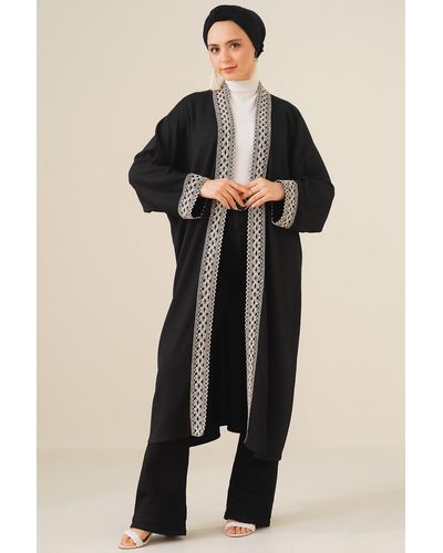 Bigdart 5865 langer kimono aus besticktem strick – - Schwarz