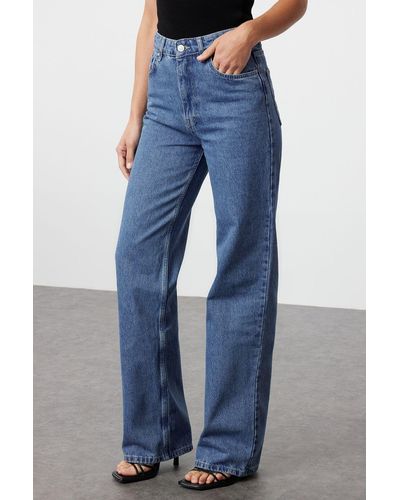 Trendyol E jeans mit hoher taille und weitem bein - Blau