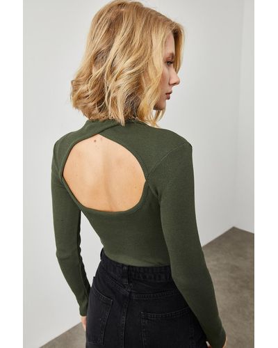 XHAN Farbene camisole-bluse mit rückenfenster -09 - Grün