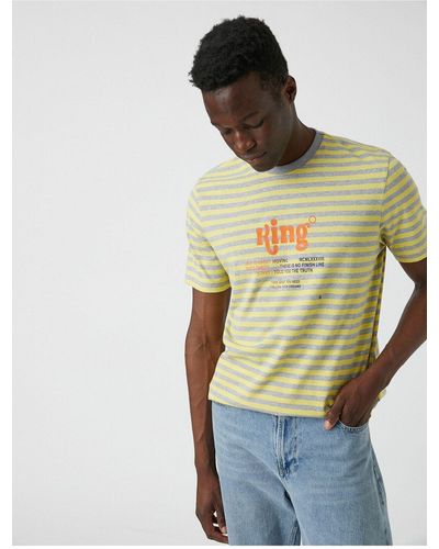 Koton Bedrucktes gestreiftes t-shirt - Gelb