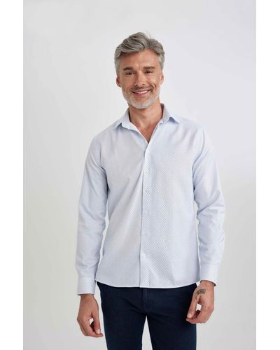 Defacto Langarmhemd mit modernem schnitt und italienischem kragen - Weiß