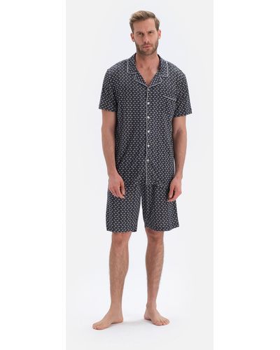 Dagi Es pyjama-set mit gemusterten pyjama-shorts aus modal - Blau