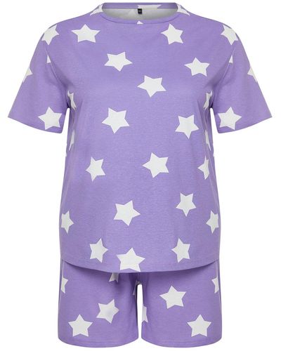 Trendyol Farbenes pyjama-set aus strick mit stern-aufdruck - Lila