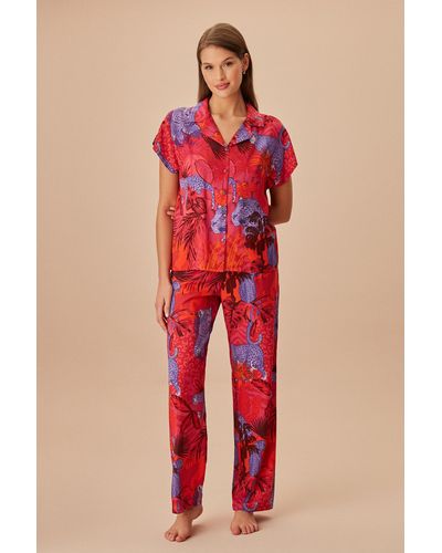 SUWEN Maskulines pyjama-set mit leo-print - Rot