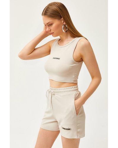 Olalook Lycra-shorts-anzug mit steinstickerei - Weiß