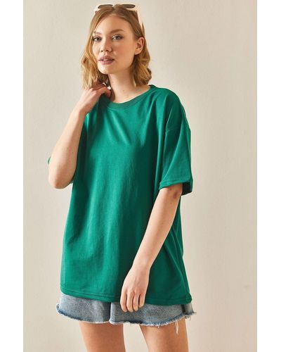 XHAN Oversize-basic-t-shirt in smaragd 3yxk1-47087-44 - Grün