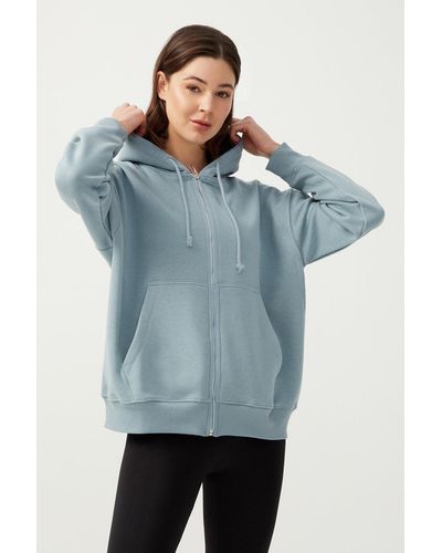 LOS OJOS Graues, übergroßes, geripptes strick-sweatshirt mit kapuze und reißverschluss - Blau