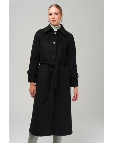 Olcay Mittellanger mantel mit hemdkragen und raglanärmeln - Schwarz