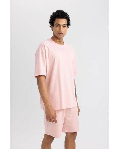 Defacto Fit oversize-passform rundhals bedrucktes kurzarm-t-shirt - Pink
