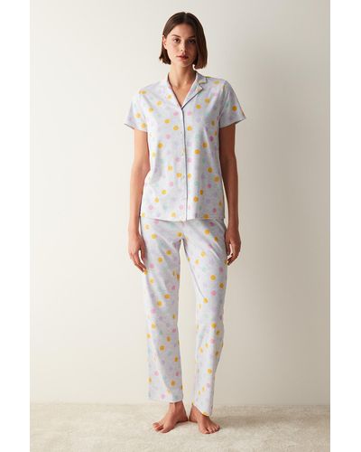 Penti Bunte punkte hemd hose grau pyjama set - Weiß