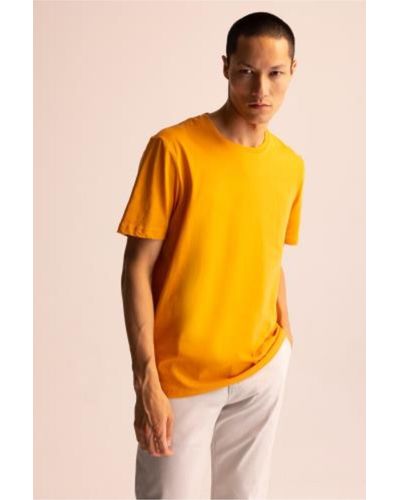 Defacto Basic-kurzarm-t-shirt aus 100 % baumwolle mit normaler passform und rundhalsausschnitt - Orange
