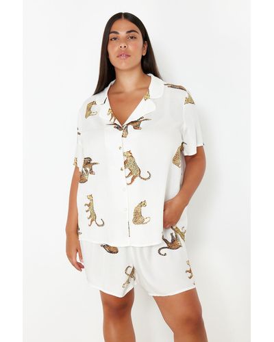 Trendyol Es pyjama-set mit hemdkragen und gemustertem muster - Weiß