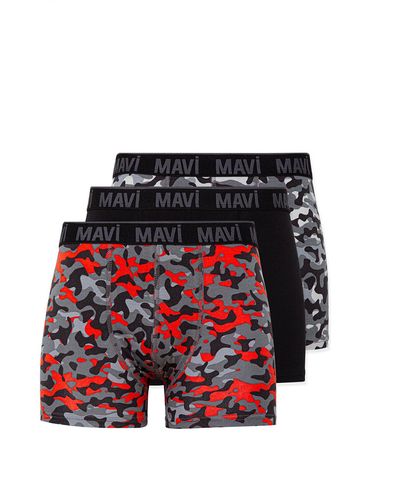 Mavi 3-teiliges schwarz bedrucktes boxer-set -900 - Rot