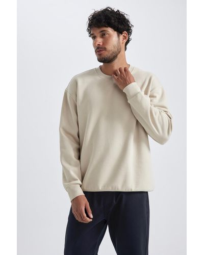Defacto Basic-sweatshirt mit rundhalsausschnitt in oversize-passform - xl - Natur