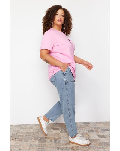 Trendyol Helle mom-fit-jeans mit elastischem bund - Blau