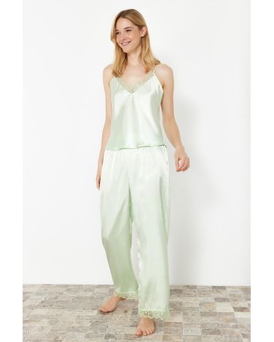 Trendyol Wasseres pyjama-set aus gewebtem satin - Weiß