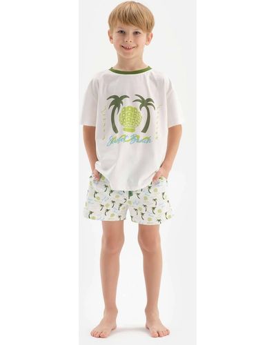 Dagi Es jungen-pyjama-set mit palmen-print und shorts - Weiß