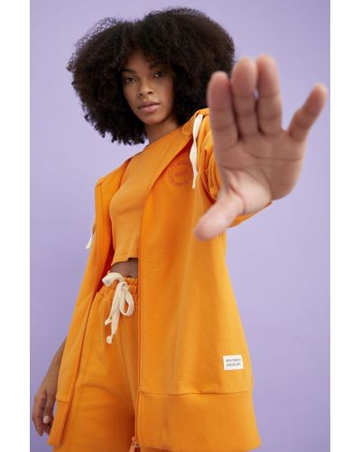 Defacto Passform: sweat-cardigan aus bio-baumwolle mit kapuze in oversize-passform - Orange
