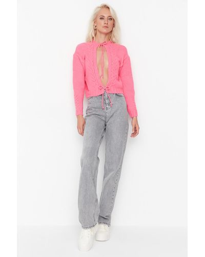 Trendyol E jeans mit hoher taille und weitem bein - Pink