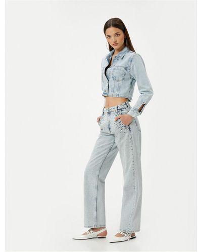 Koton Jeans mit hoher taille und geradem bein und schmucksteinen eve straight jeans - Weiß